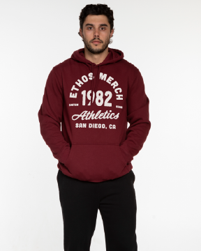 The Mens Classic Hoodie - Maroon - Ethos Q4 Photoshoot - Full Front - Printed - Washed Bone