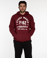 The Mens Classic Hoodie - Maroon - Ethos Q4 Photoshoot - Full Front - Printed - Washed Bone