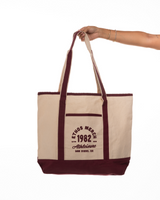 The Contrast Tote Bag - Natural / Maroon - Ethos Q4 Photoshoot - Center Body Stacked - Embroidered - Maroon