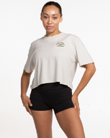 The Heavyweight Crop Tee - Washed Bone - Ethos Q4 Photoshoot - Left Chest & Back Stacked - Printed - Eucalyptus