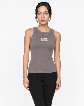 The Ribbed Full Length Tank - Washed Gray - Ethos Q4 Photoshoot - Center Chest Stacked - Embroidered - Washed Bone