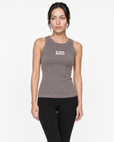 The Ribbed Full Length Tank - Washed Gray - Ethos Q4 Photoshoot - Center Chest Stacked - Embroidered - Washed Bone