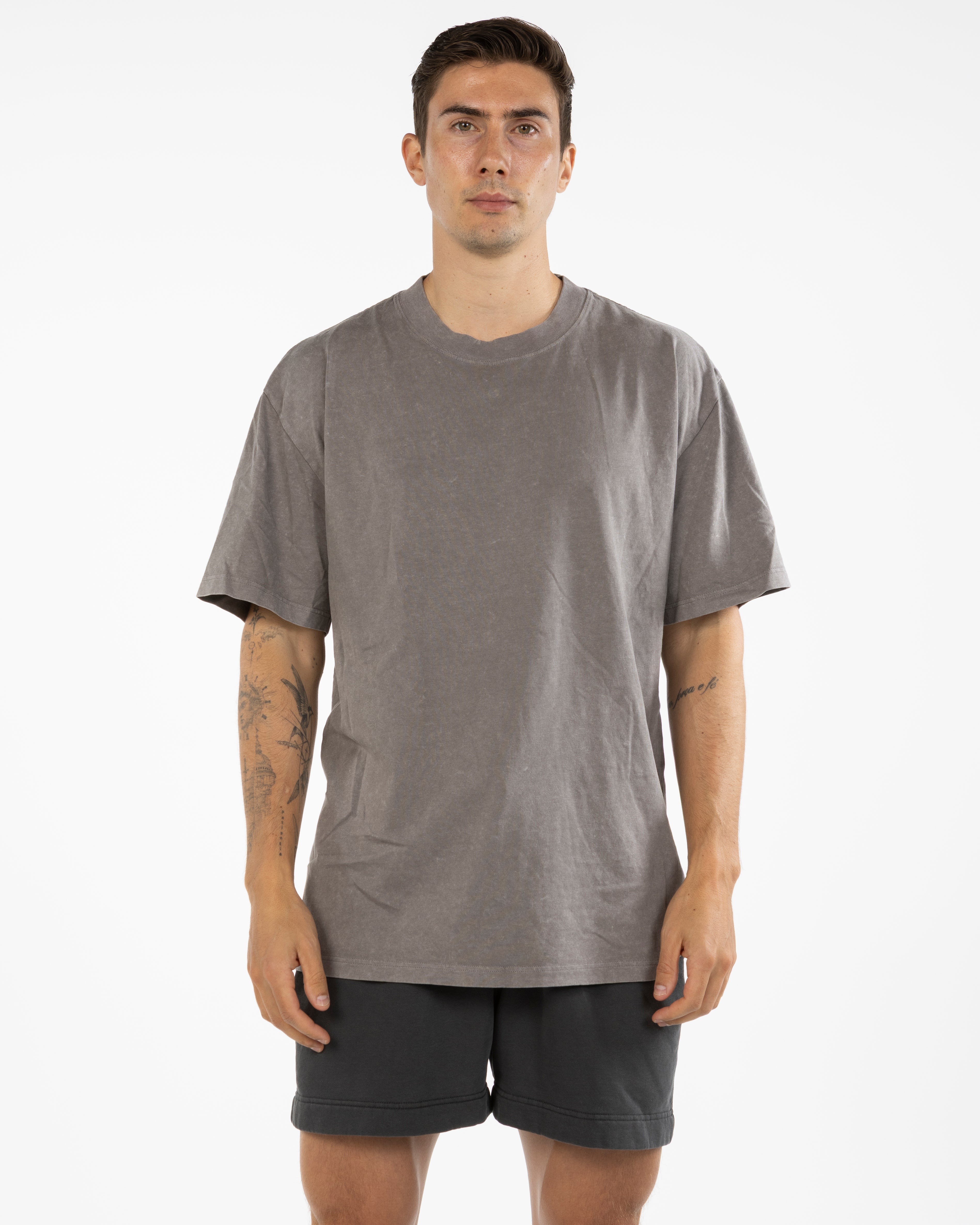 The Mens Heavyweight Tee - Grey Stone - Core Strong - Left Chest - Printed - Dark Green