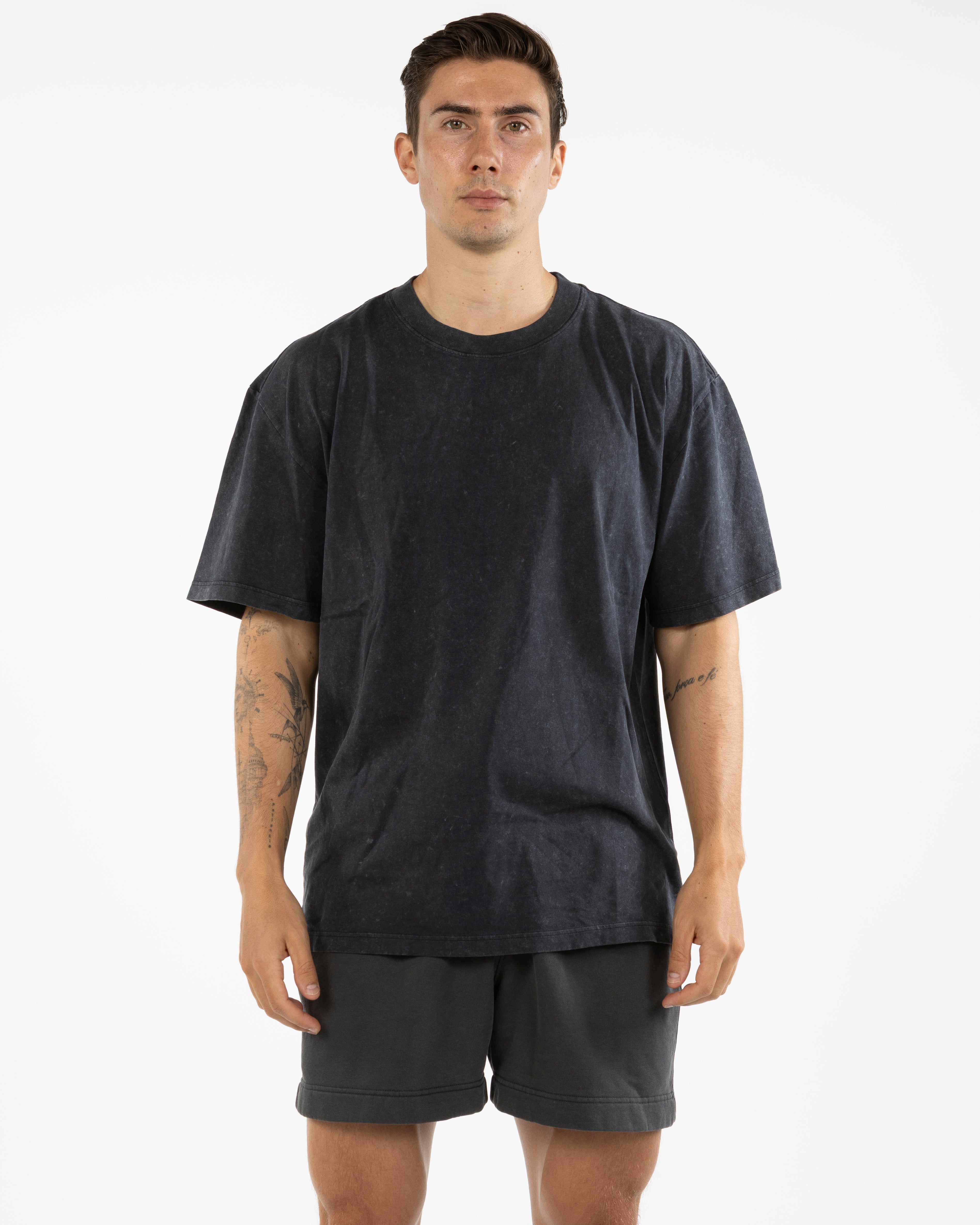 The Mens Heavyweight Tee - Black Stone - MOB - Left Chest, Center Back Stacked & Back Lower Right - Printed - Full Color