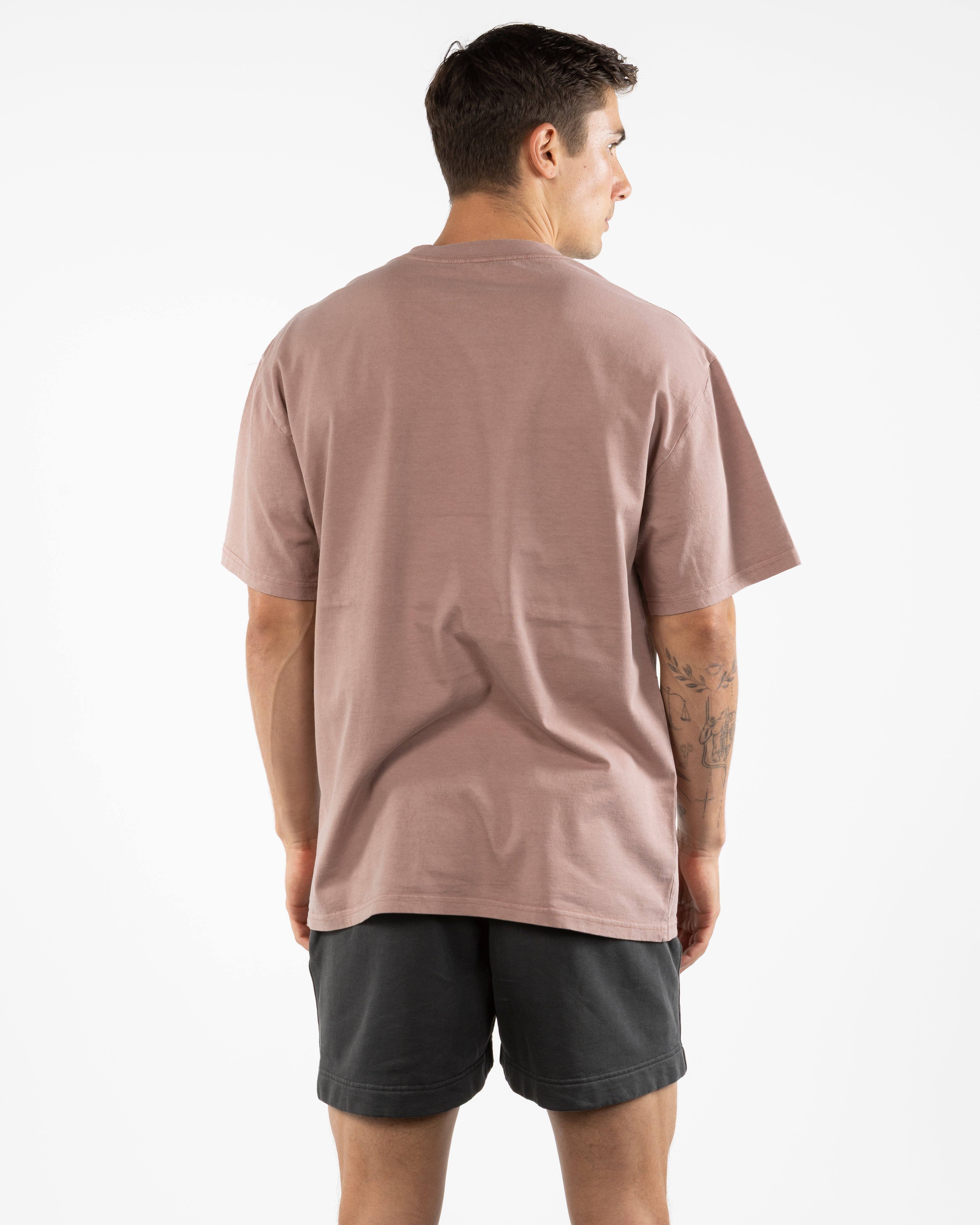 The Mens Heavyweight Tee - Washed Pink - PHS - Left Chest Stacked & Back Stacked - Printed - White