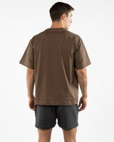 The Mens Boxy Tee - Walnut - Bare Pilates - Left Chest - Printed - White