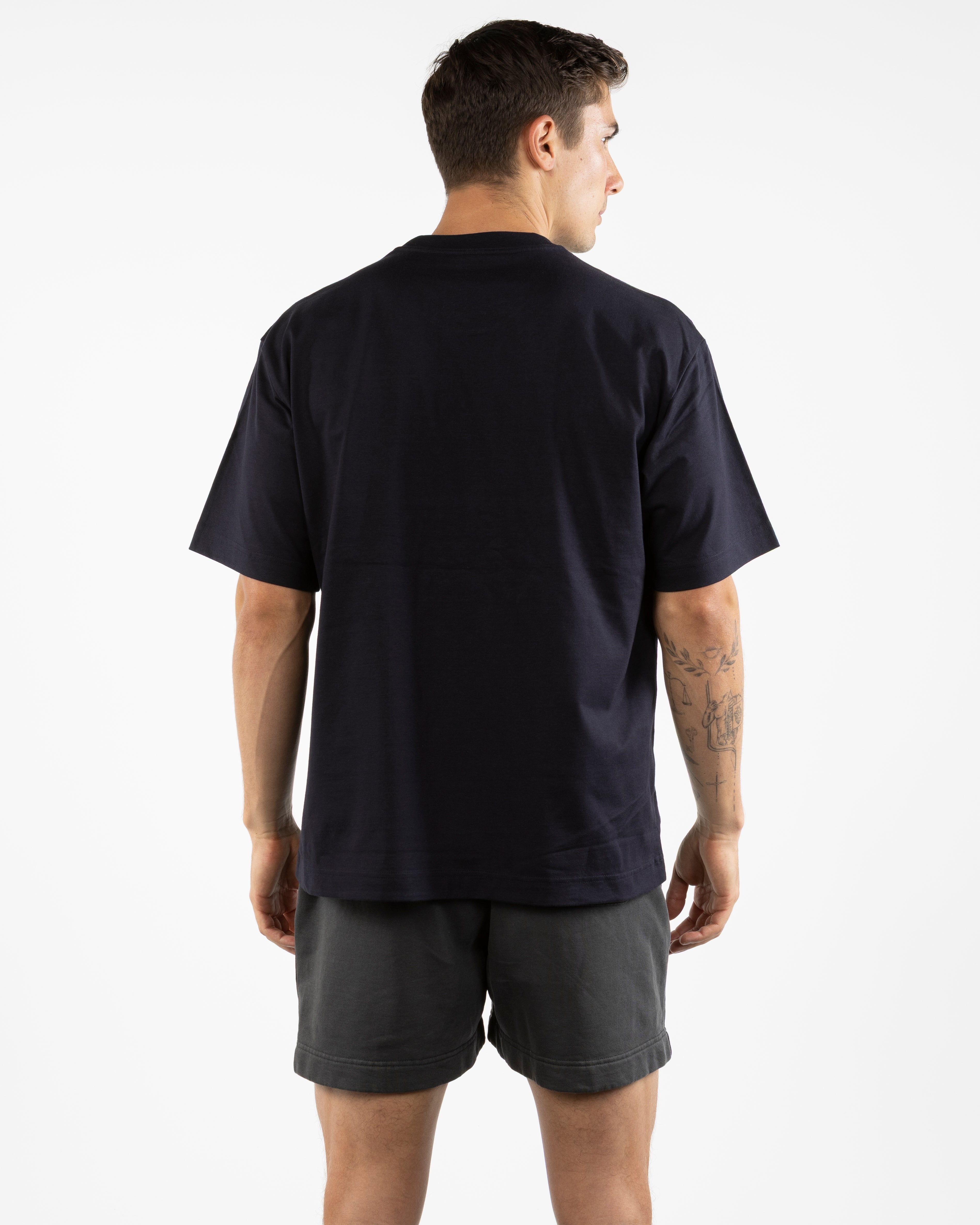 The Mens Boxy Tee - Ink - Barnes. The Label - Left Chest & Full Back - Printed - Full Color