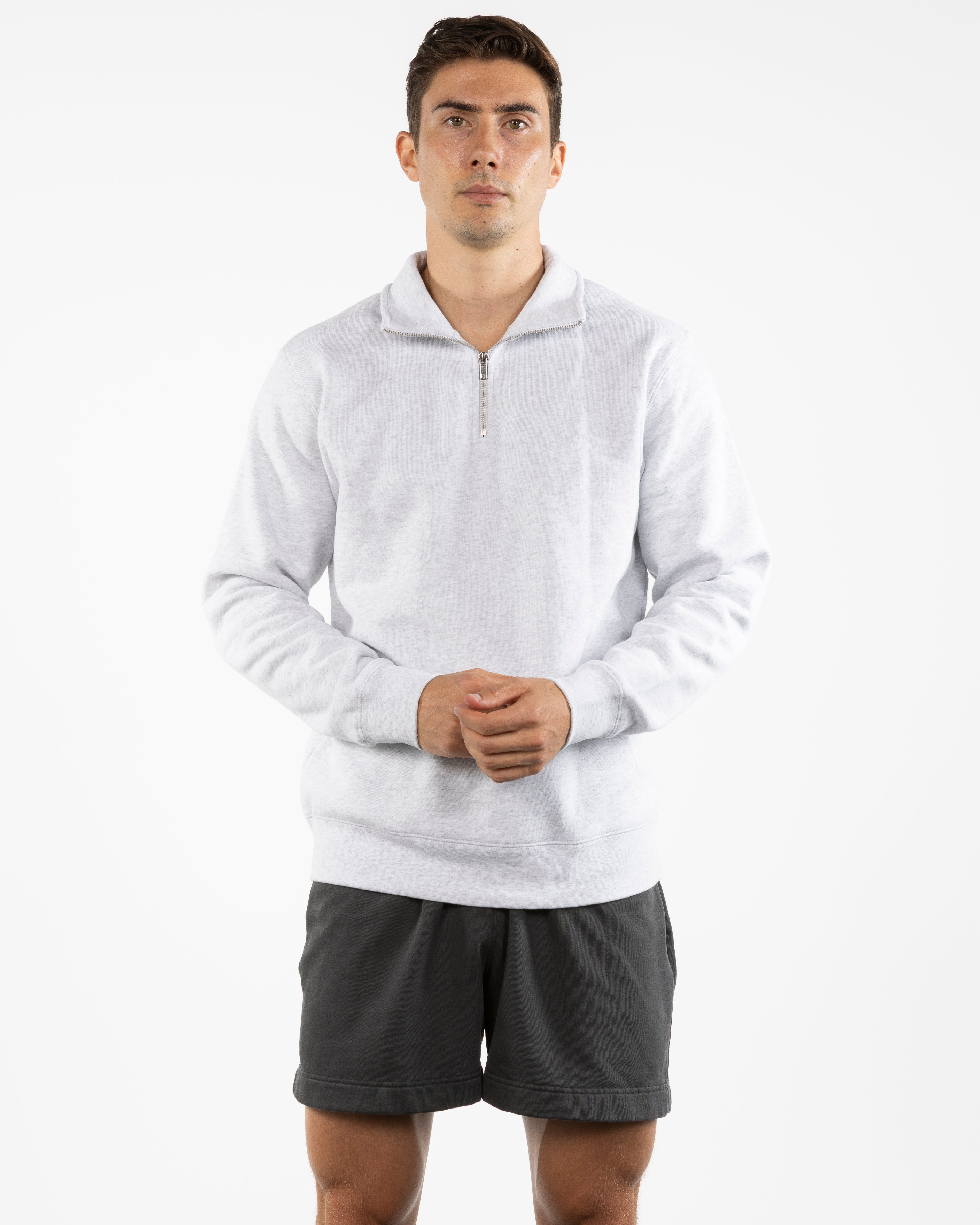 The Mens 1/4 Zip - White Heather - Spa Kingston - Chest Stacked & Right Wrist - Printed - Black