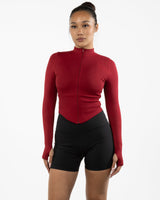 The 3/4 Crop Zip Jacket - Red - Mad House - Left Chest "MH" & Back Stacked - White