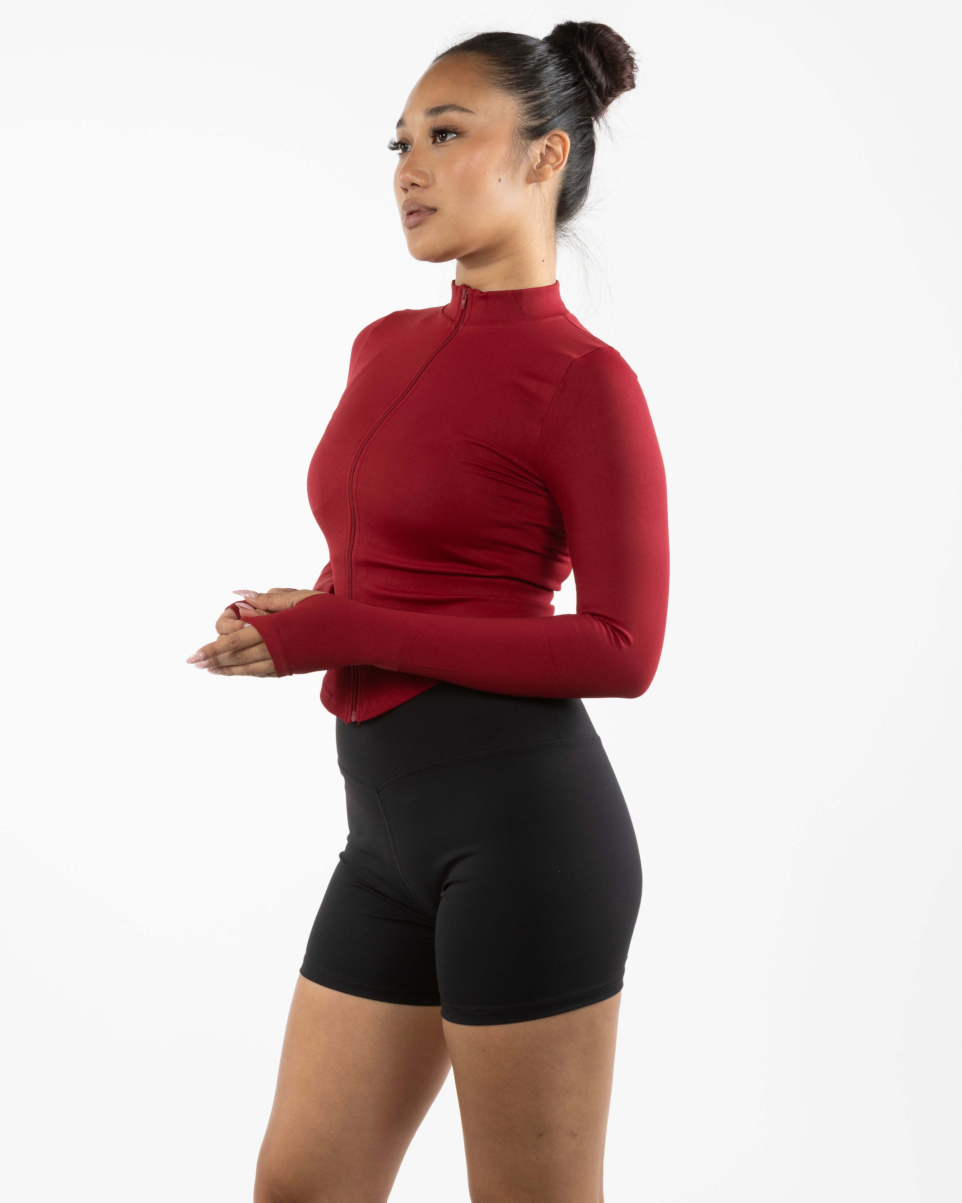 The 3/4 Crop Zip Jacket - Red - Mad House - Left Chest "MH" & Back Stacked - White