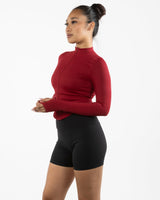 The 3/4 Crop Zip Jacket - Red - Mad House - Left Chest "MH" & Back Stacked - White
