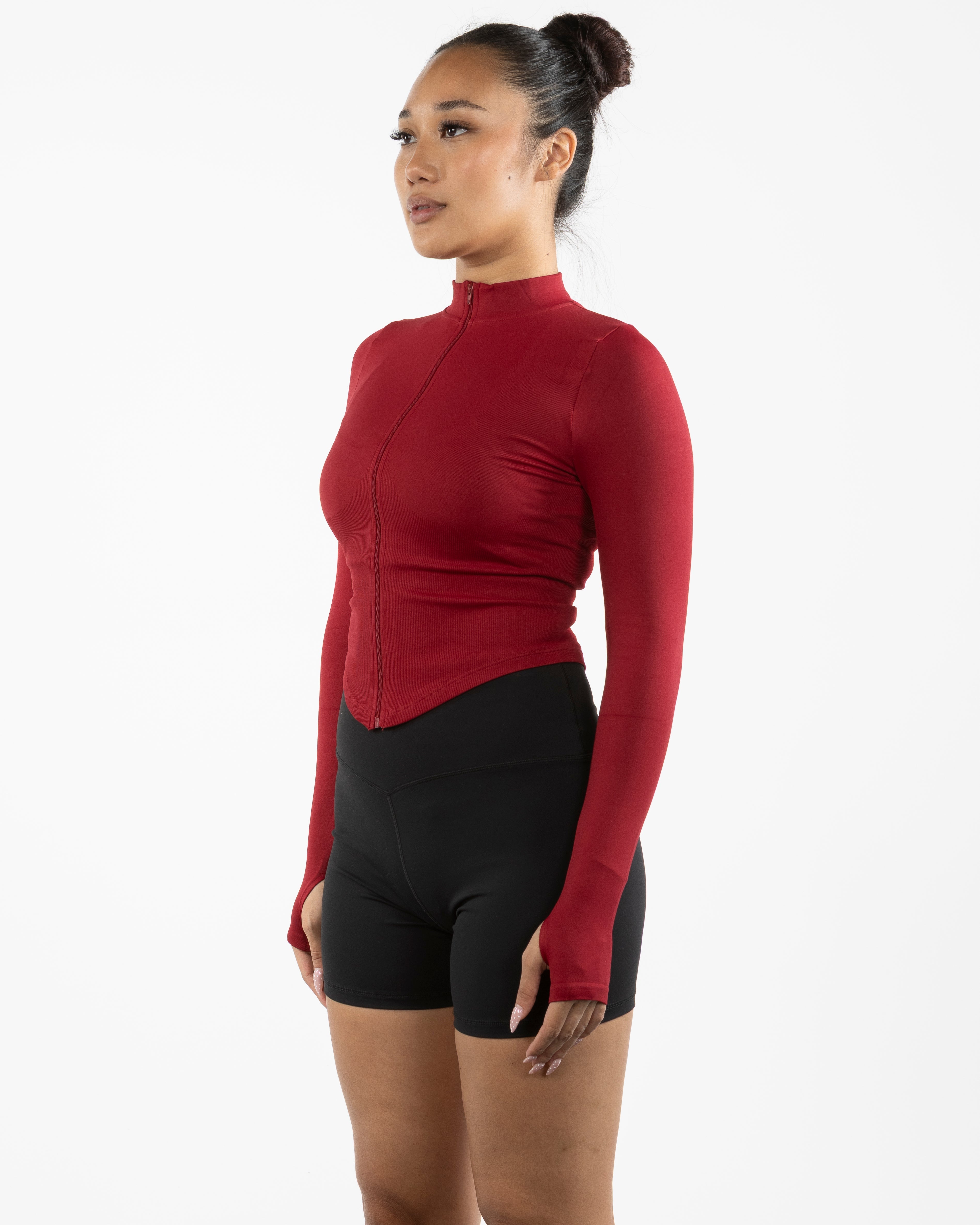 The 3/4 Crop Zip Jacket - Red - Mad House - Left Chest "MH" & Back Stacked - White