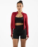 The 3/4 Crop Zip Jacket - Red - Mad House - Left Chest "MH" & Back Stacked - White