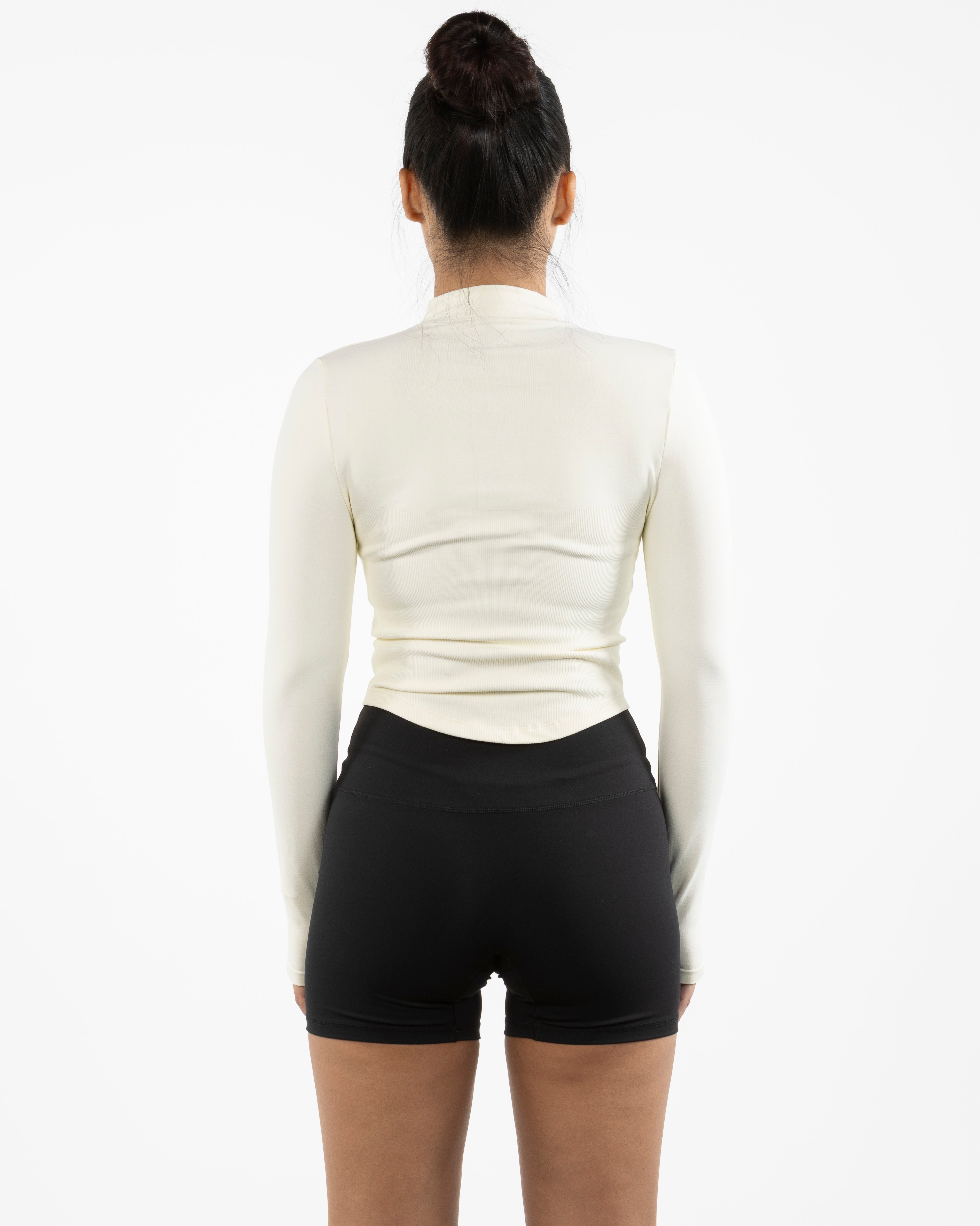 The 3/4 Crop Zip Jacket - Beige - Gladden Gains - Center Back - Printed - White