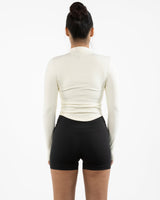 The 3/4 Crop Zip Jacket - Beige - Core Reform - Left Chest - Printed - Black