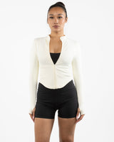 The 3/4 Crop Zip Jacket - Beige - Core Reform - Left Chest - Printed - Black