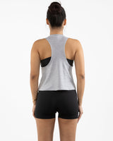The Crop Muscle Racerback- Athletic Heather - Haus of Fitness - Back Spine - Printed - Black