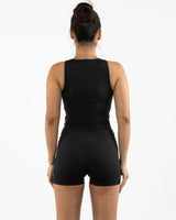 The Womens Active Crop Tank - Black - Rush Cycle Studio - Center Chest Stacked - Printed - White