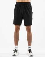 The Mens Active Short  - Black - The Platform Studio - Left leg & Bottom Right - Printed - White