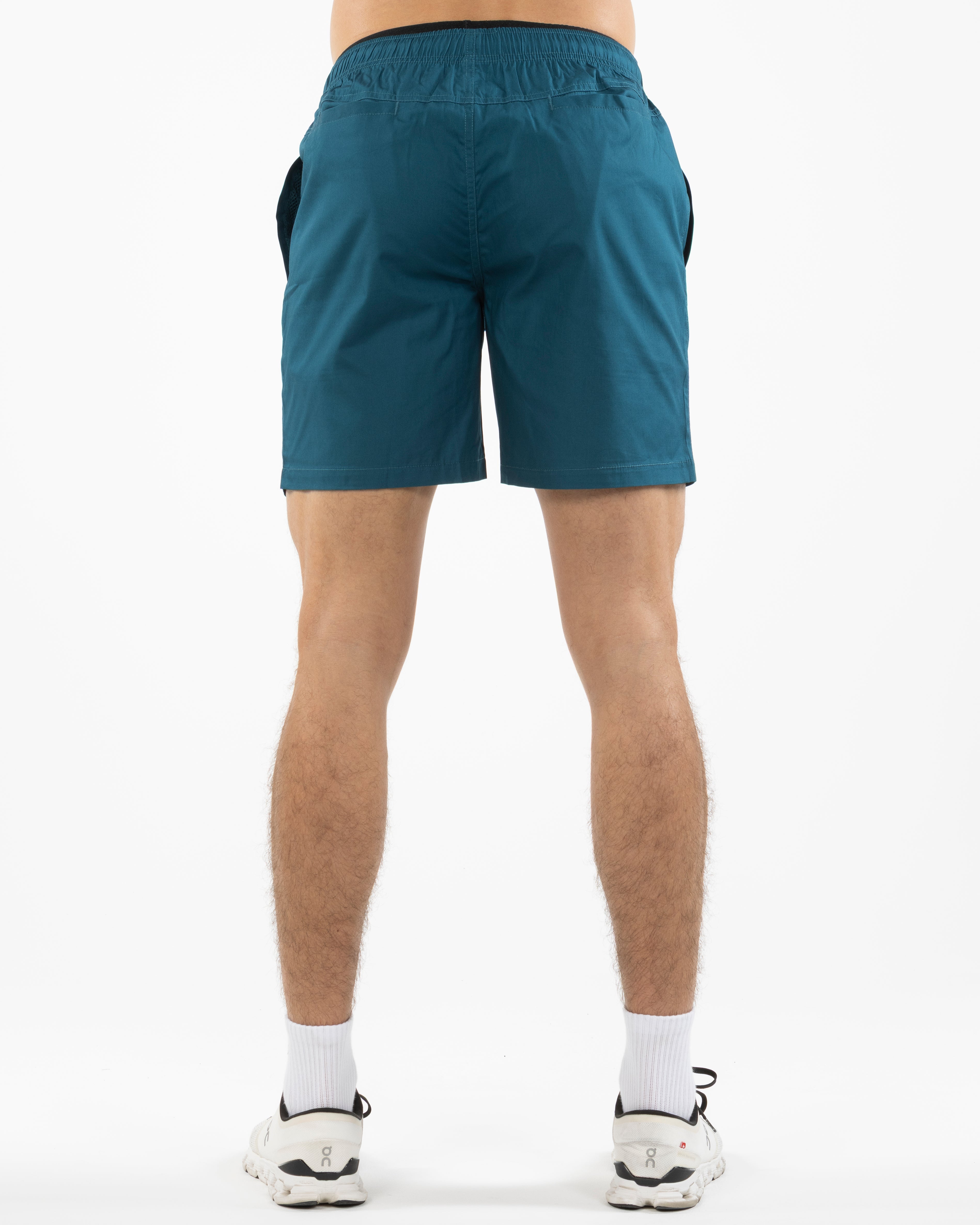 The Mens Beach Short - Atlantic - Rush Cycle Studio - Left Leg Stacked - Printed - Full Color