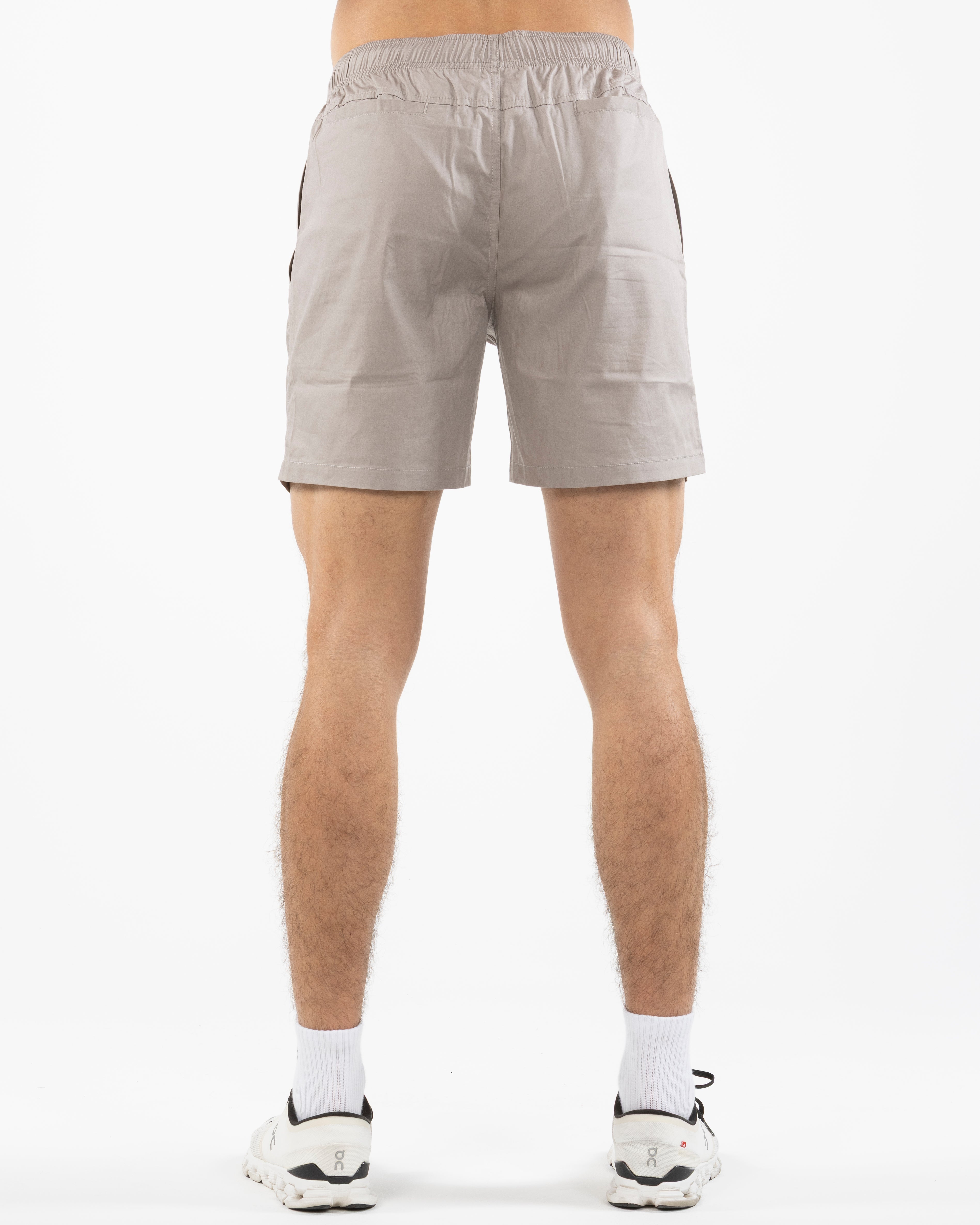 The Mens Beach Short - Mushroom - Pilates Powerhouse - Left Leg - Icon - Printed - Black