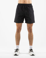 The Mens Swim Short - Black - NSpiers - Back Right Leg - Printed - White