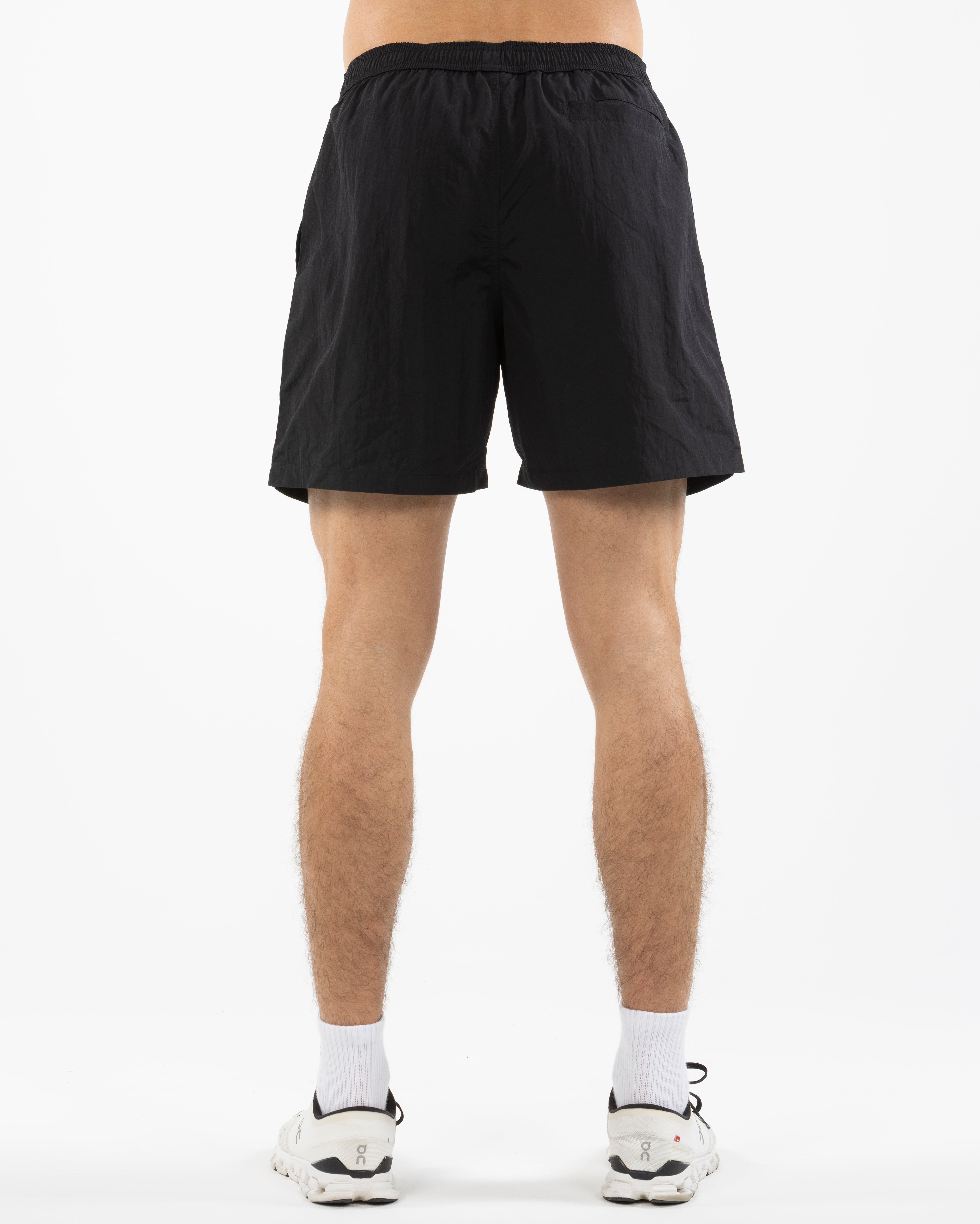 The Mens Swim Short - Black - Gladden Gains - Left Leg - Printed - White