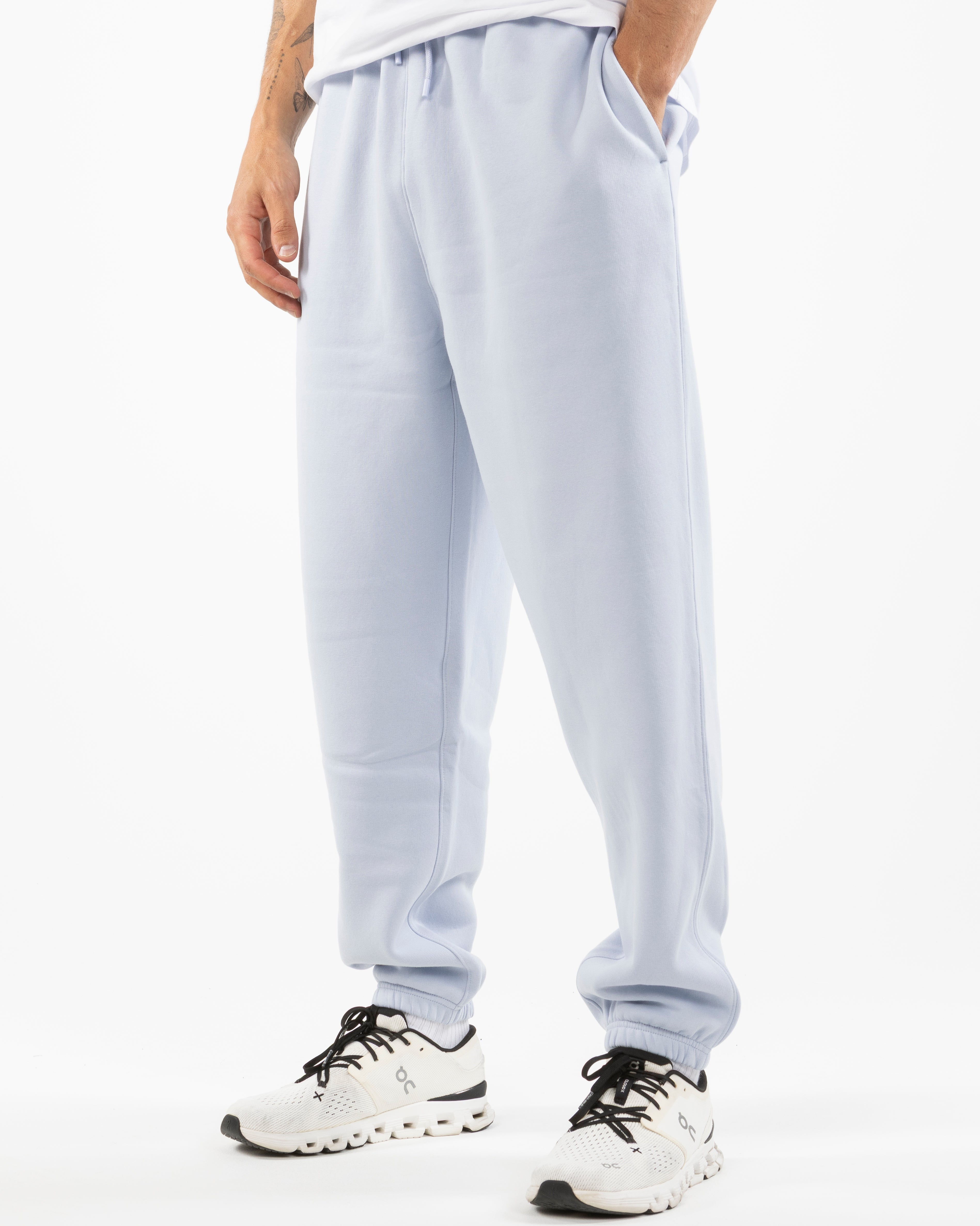 The Mens Sweatpants - Powder - C2 Financial - Left Leg - Printed - White
