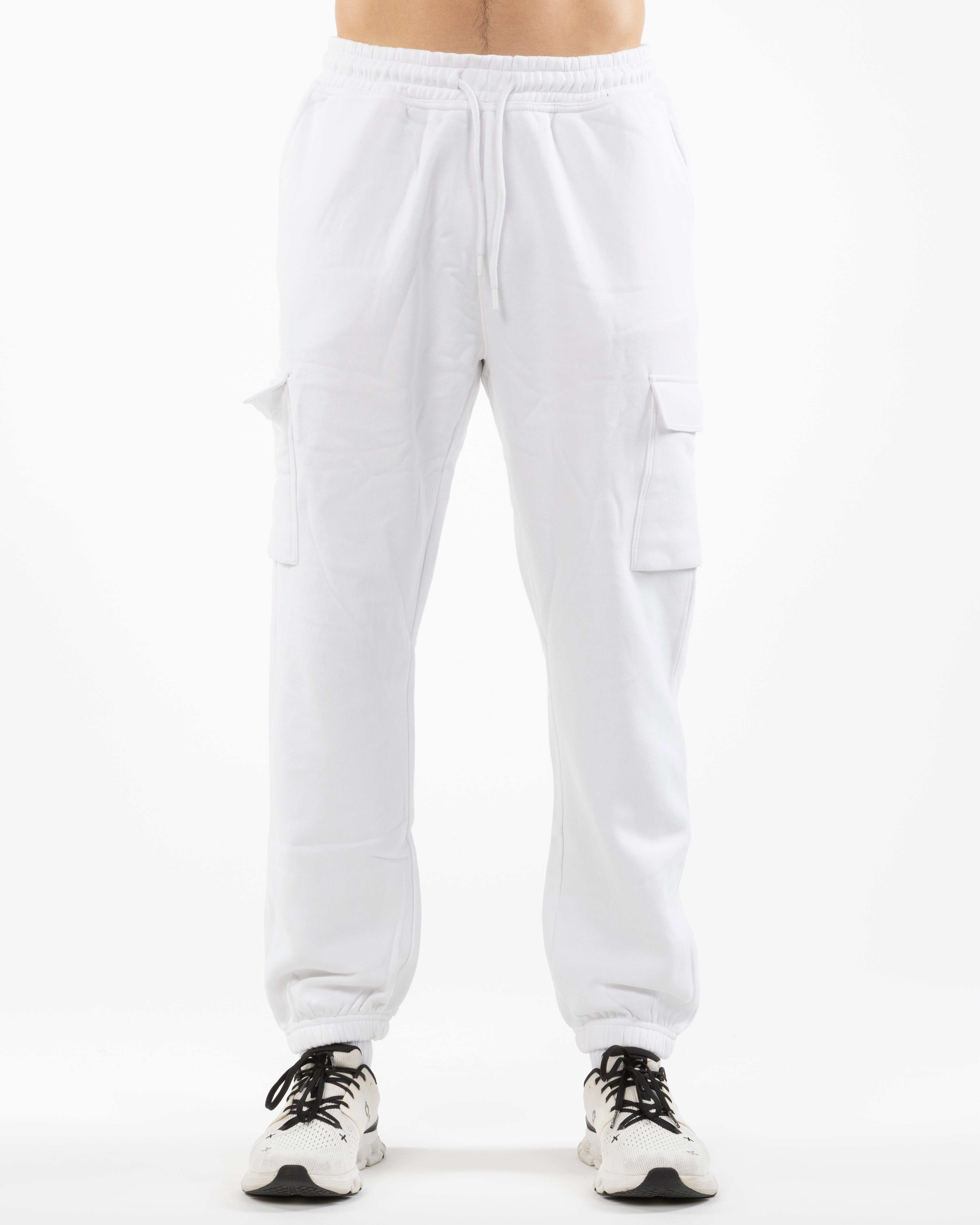 The Cargo Jogger - White - Movement Pilates Buffalo - Left Leg Stacked - Printed - Black