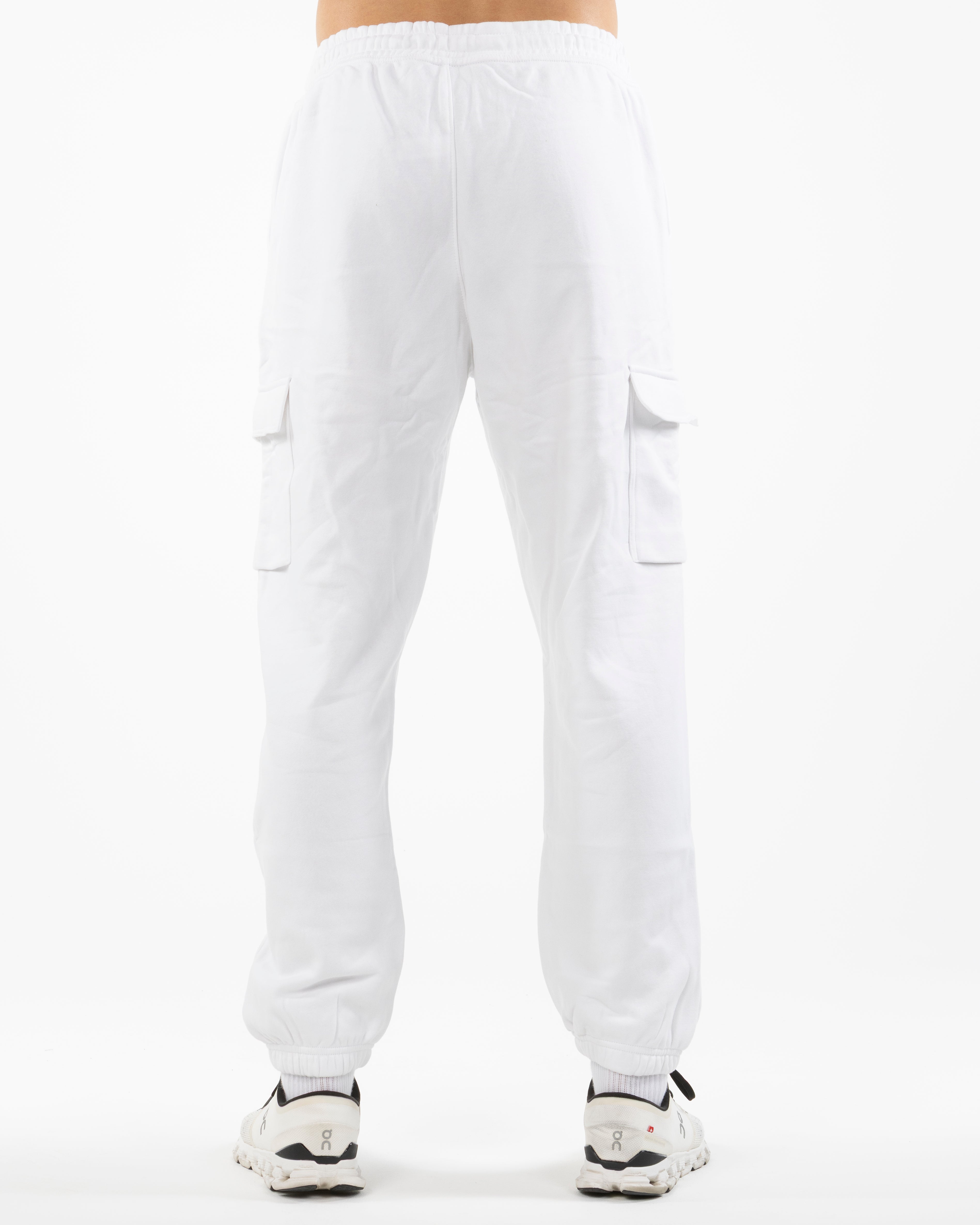 The Cargo Jogger - White - Movement Pilates Buffalo - Left Leg Stacked - Printed - Black