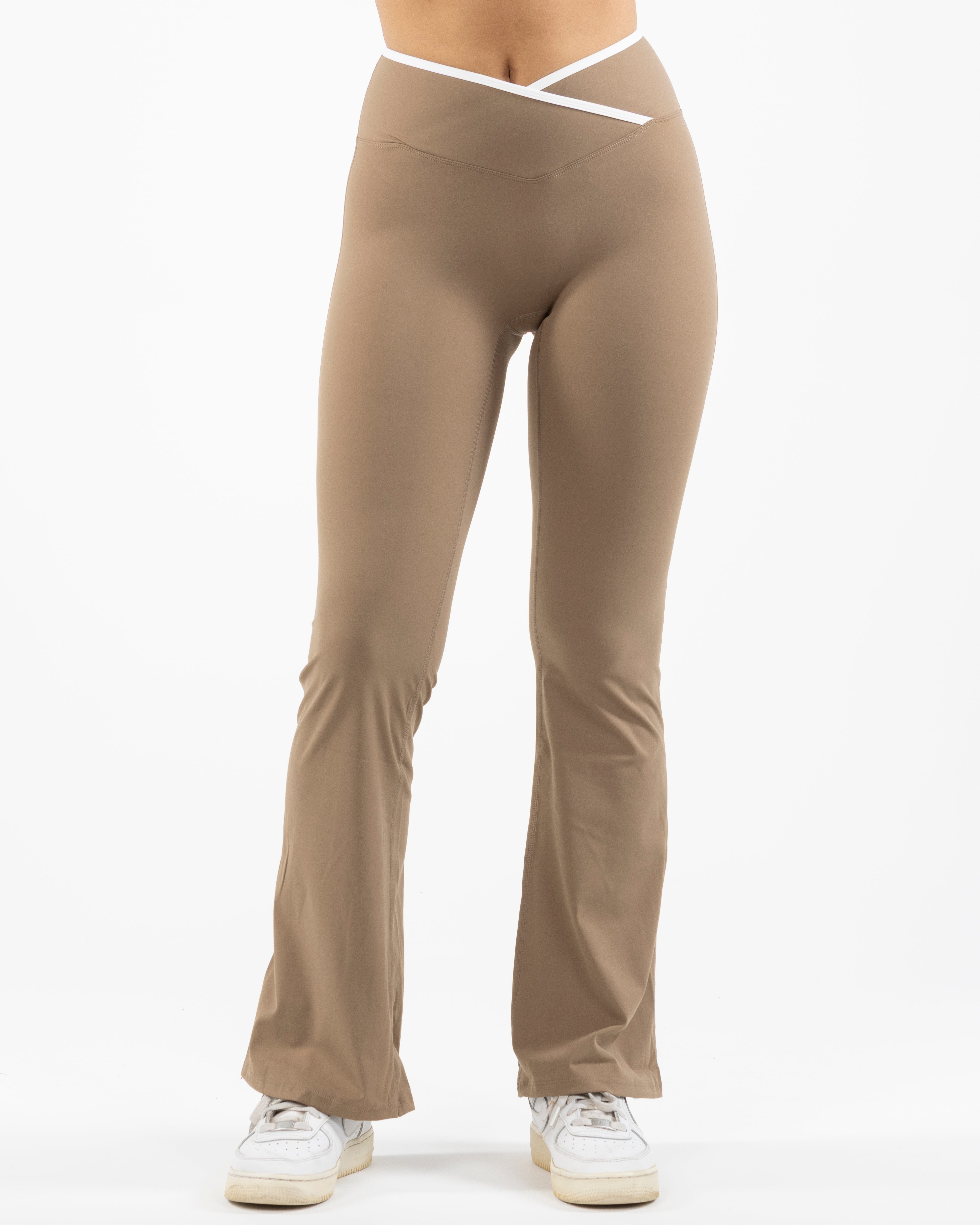 The Crossover Flare Legging - Brown - Bodyrok Employee - Back Waistline - Printed - White