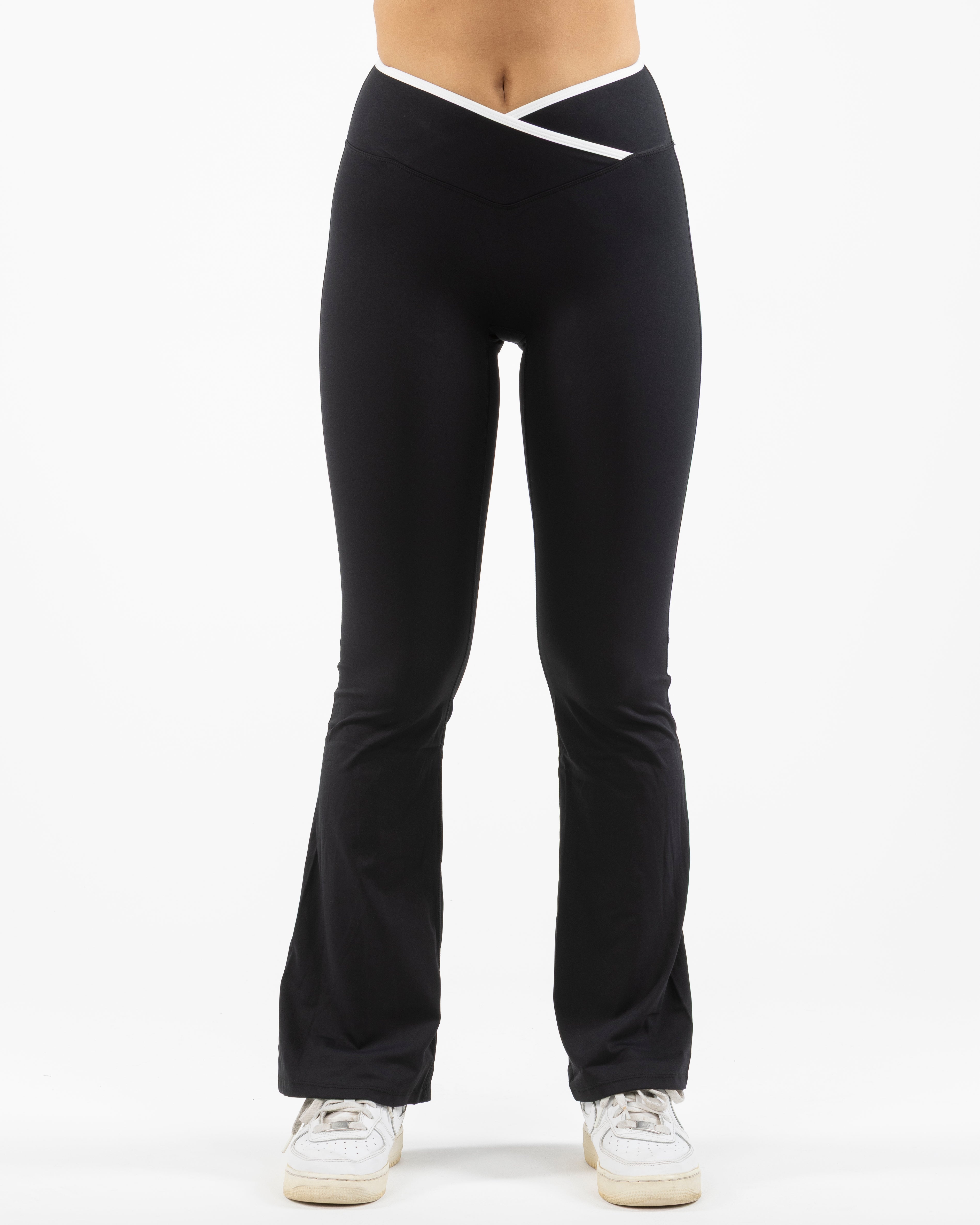 The Crossover Flare Legging - Black - Gladden Gains - Center Back - Printed - White
