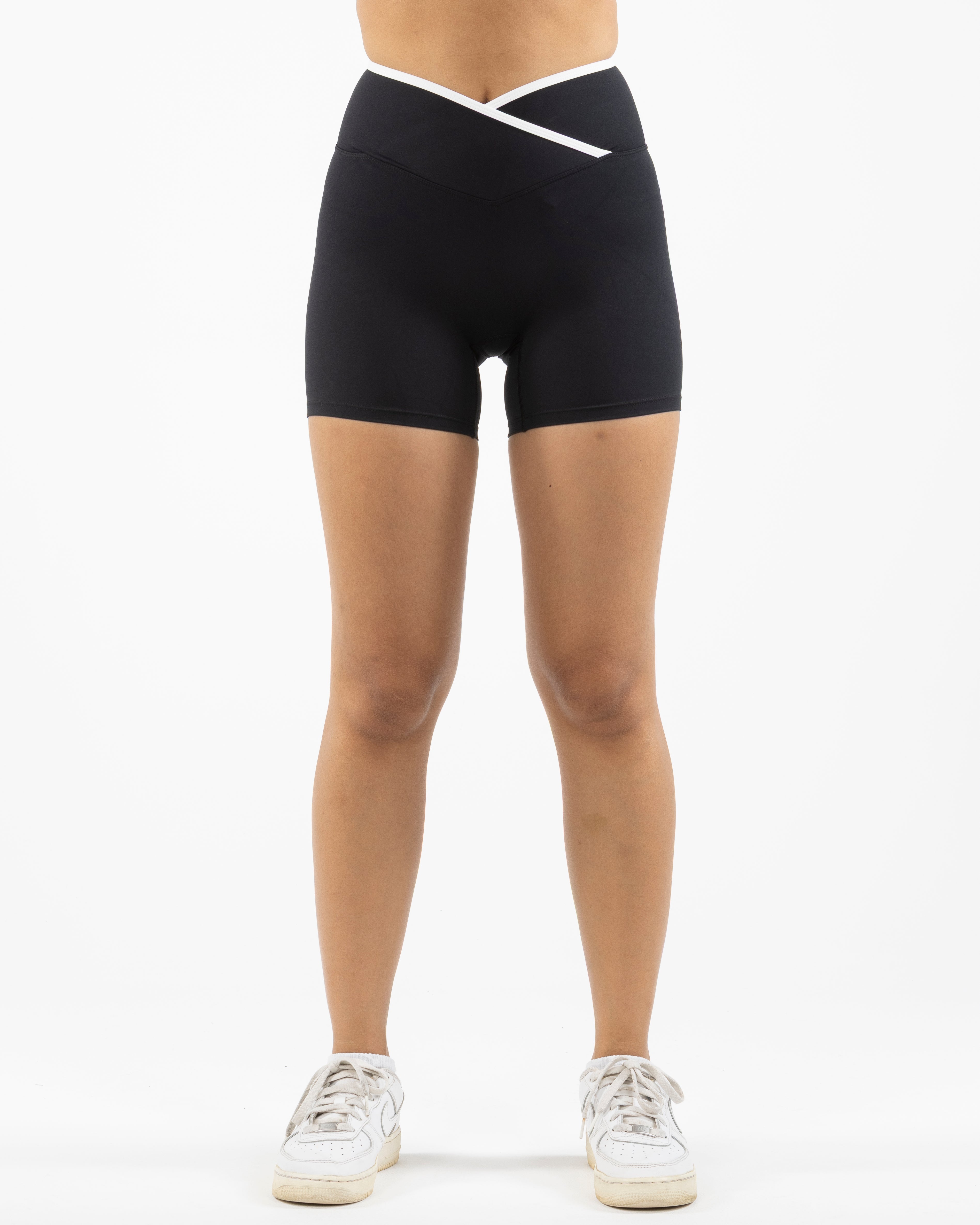 The Piped Crossover Short - Black - Pulse 712 - Center Back Waistline - Printed - White
