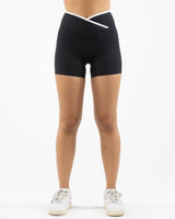 The Piped Crossover Short - Black - Pulse 712 - Center Back Waistline - Printed - White