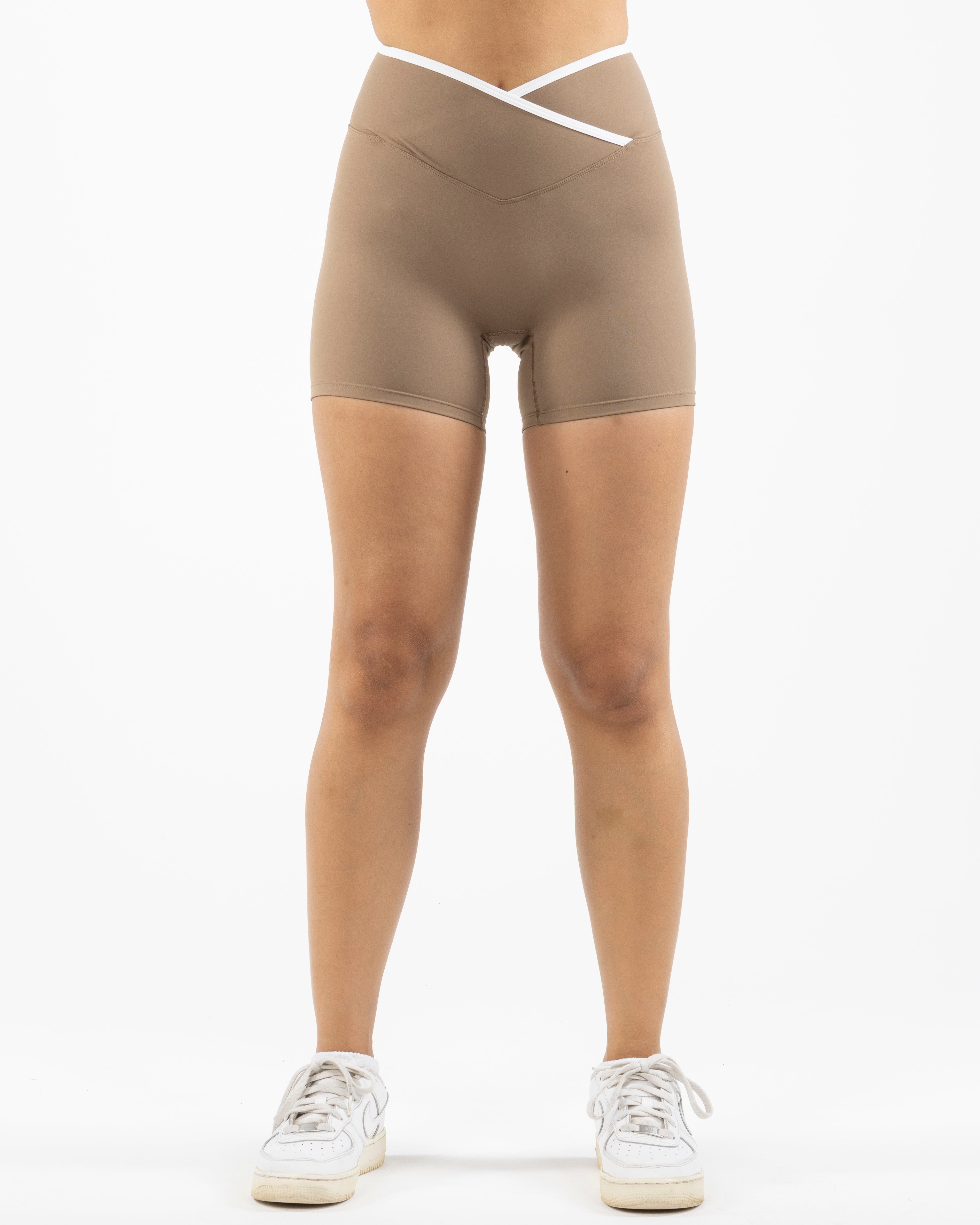 The Piped Crossover Short - Brown - The Whole You Wellness - Back Waistline - Printed - Full Color