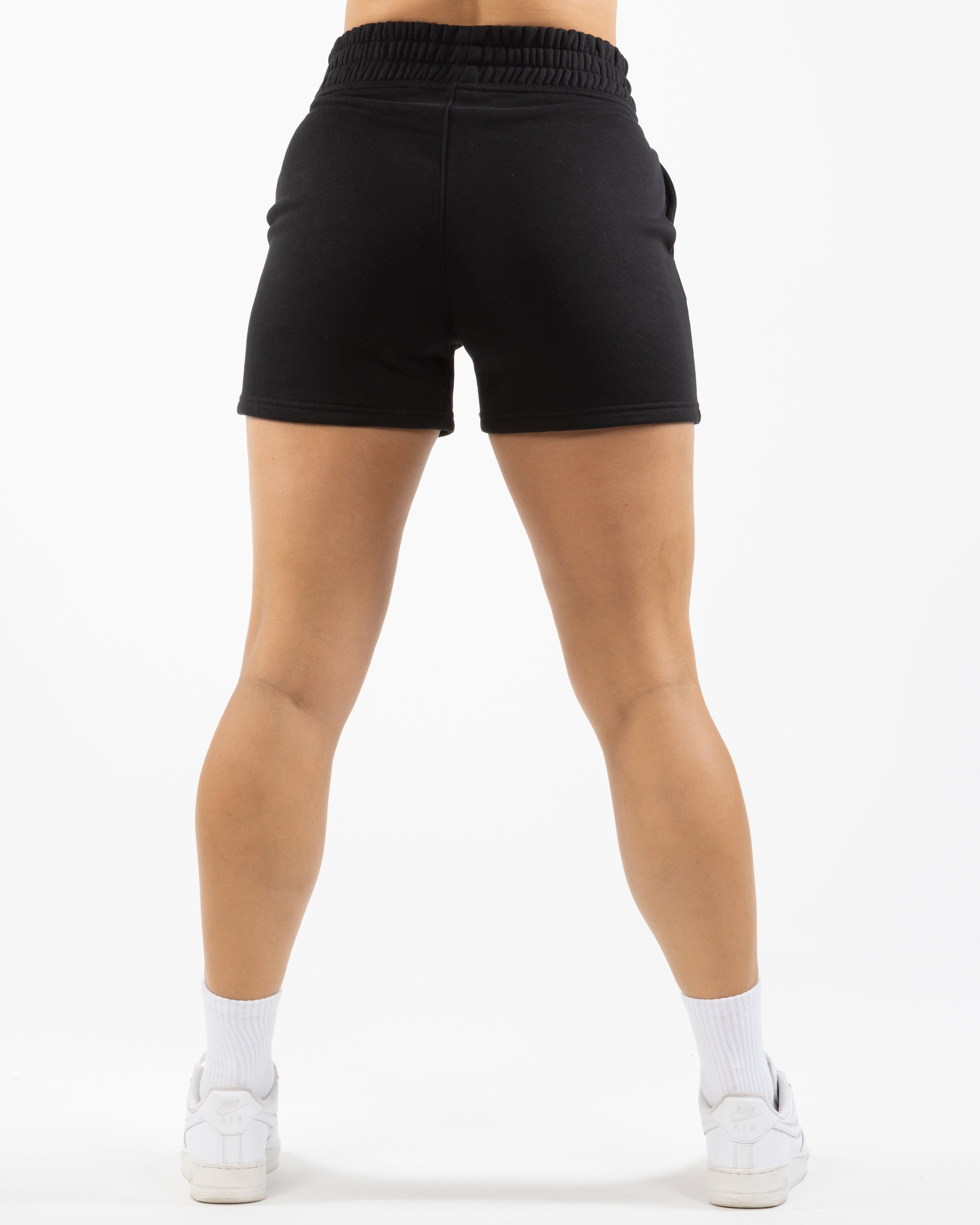 The Womens Jogger Shorts - Black - Positively Fit - Left Leg Stacked - Printed - Full Color