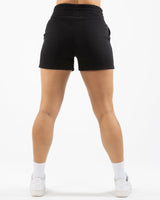 The Womens Jogger Shorts - Black - Positively Fit - Left Leg Stacked - Printed - Full Color