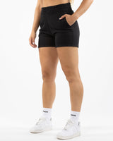 The Womens Jogger Shorts - Black - Positively Fit - Left Leg Stacked - Printed - Full Color