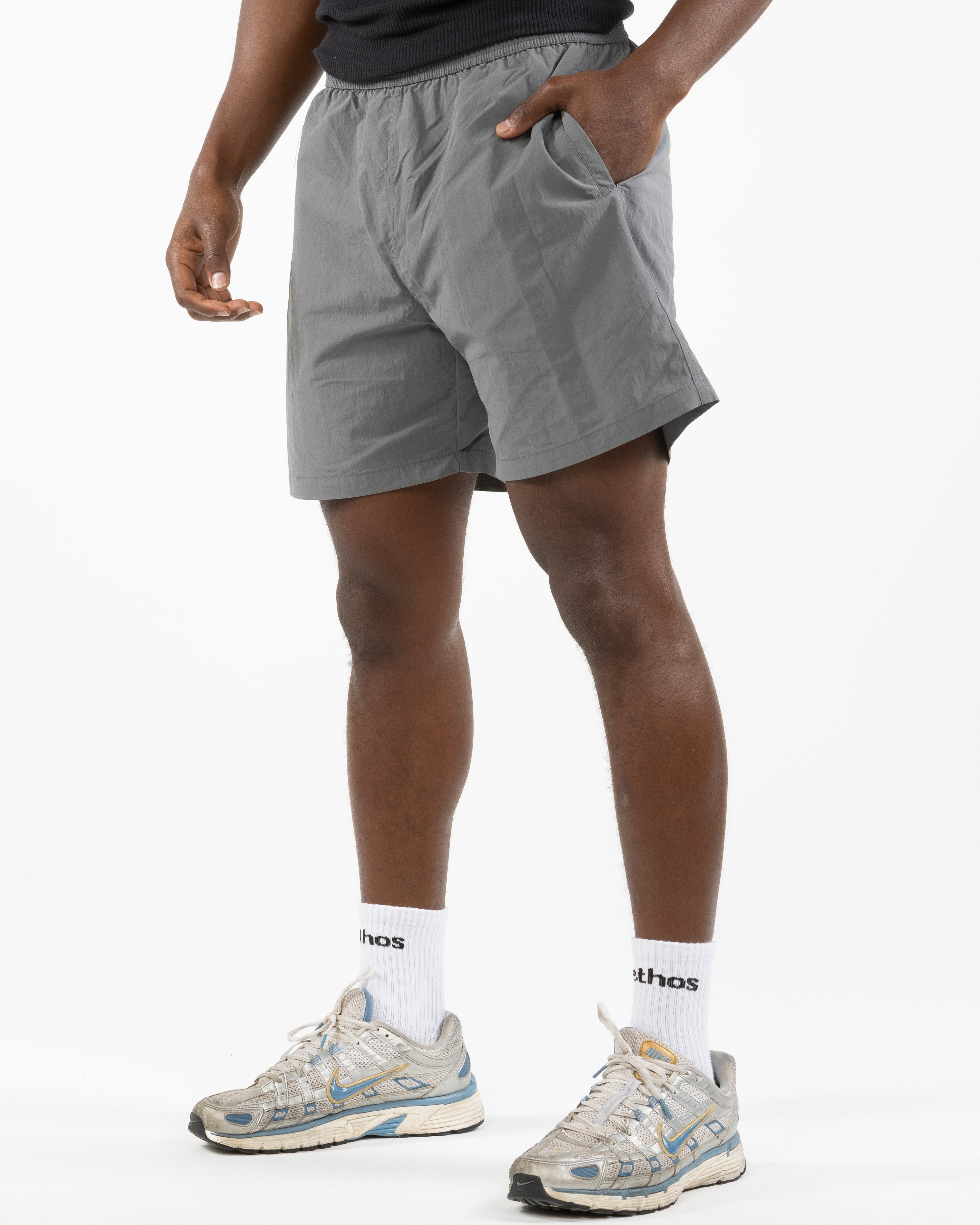 The Mens Swim Short - Shadow - Rush Cycle Studio - Left Leg - Printed - Full Color