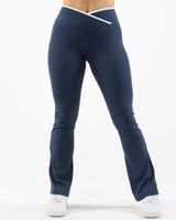 The Crossover Flare Legging - Navy - Bodyrok Employee - Back Waistline - Printed - White
