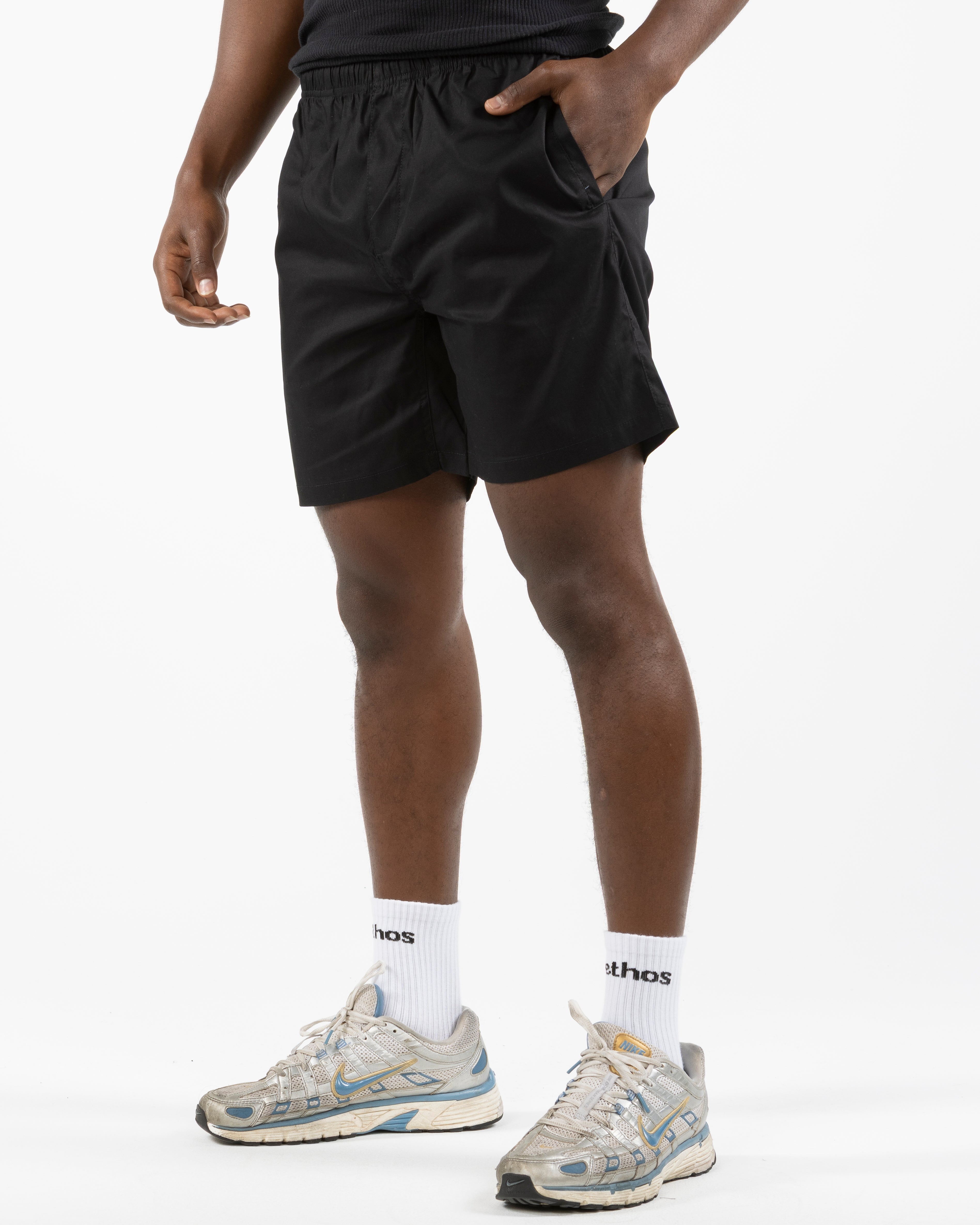 The Mens Beach Short - Black - Gladden Gains - Left Leg - Printed - White