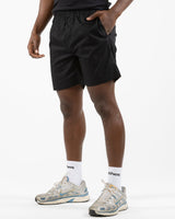 The Mens Beach Short - Black - Gladden Gains - Left Leg - Printed - White