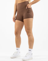 The Womens Sporty Pocket Short - Brown - Pilates Phoenix - Back Waistline - Printed - White