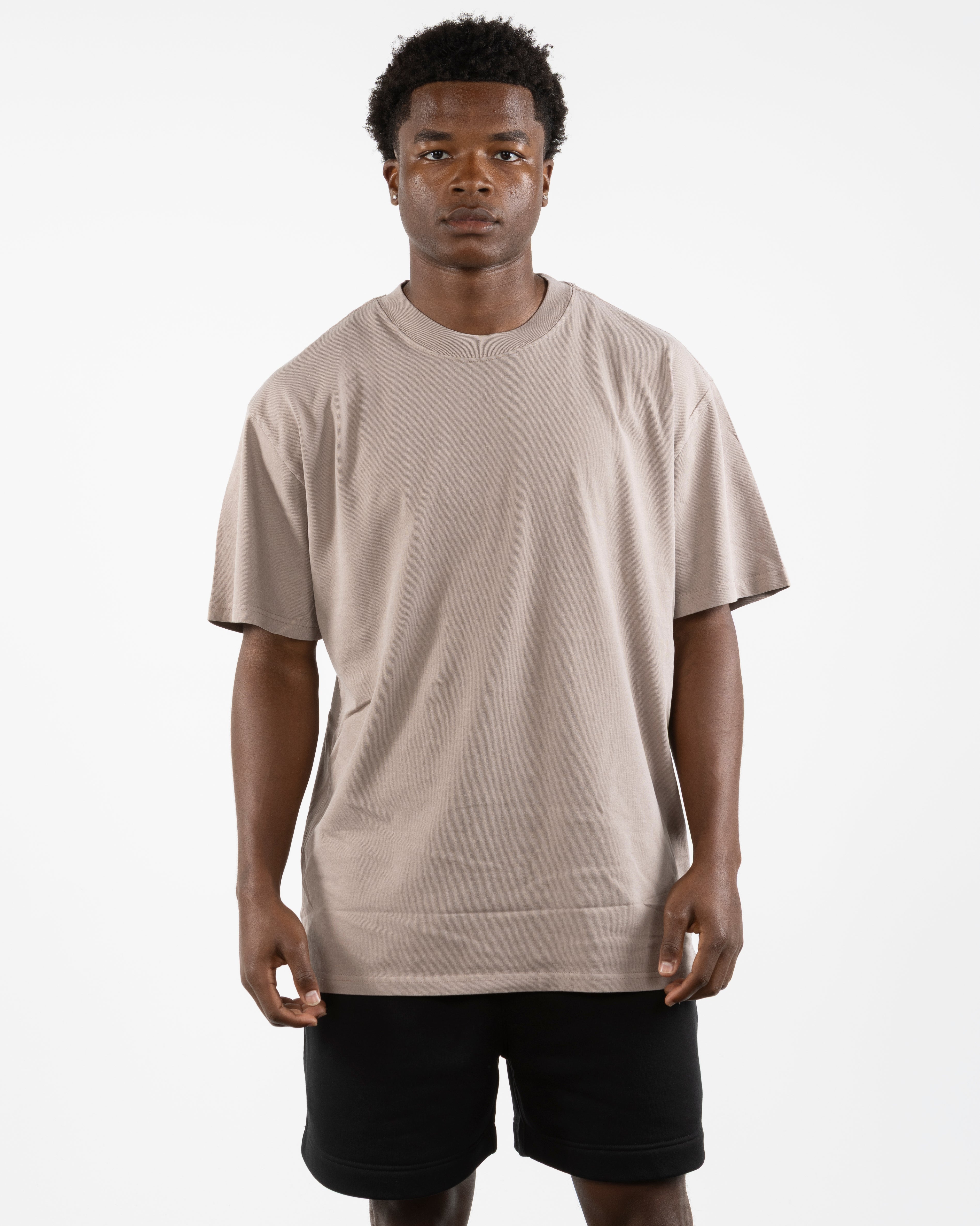 The Mens Boxy Tee - Mushroom - Core Allure Pilates - Left Chest Arc Stacked & Back Arc Stacked - Printed - Black