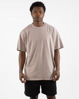 The Mens Heavyweight Tee - Washed Mushroom - Rumble - Left Chest & Back Stacked - Printed - White