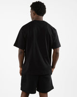 The Mens Boxy Tee - Black - Grand Co - Left Chest & Center Back Stacked "GRAND CLUB" Middle - Stacked - White
