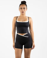 The Piped Tank - Black - Pilates Please - Center Chest - Printed - White