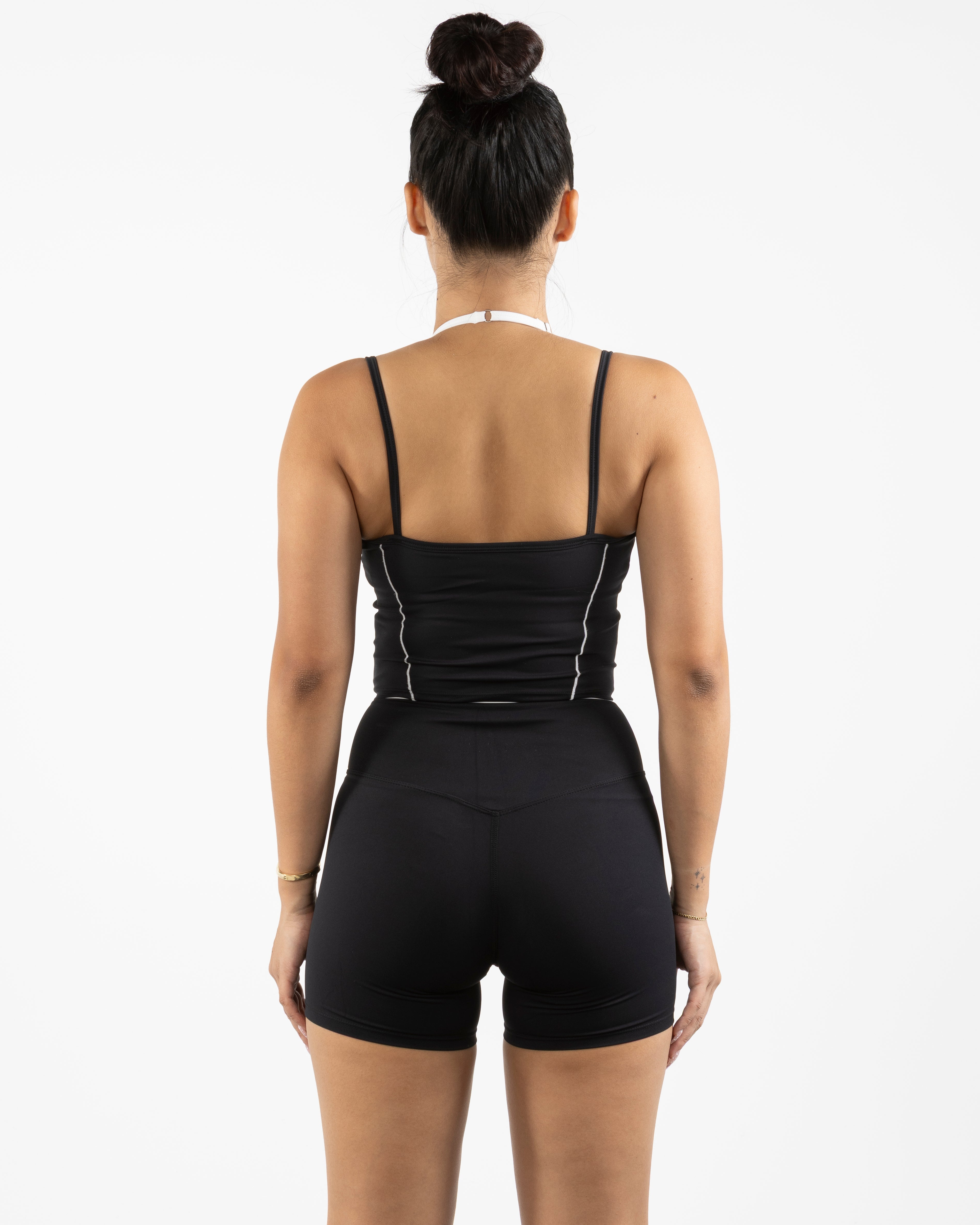 The Piped Tank - Black - Pilates Please - Center Chest - Printed - White