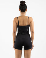 The Piped Tank - Black - Pilates Please - Center Chest - Printed - White