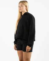 The Cropped Drawstring Hoodie - Black - SOUL YOGA - Left Chest Stacked - Printed - White